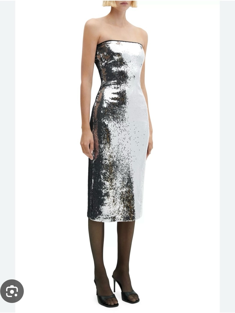 Mango Silver Sequin Strapless Midi Gown